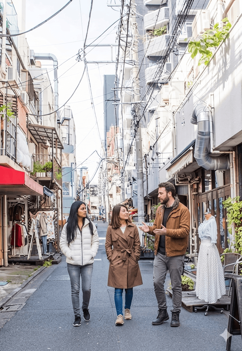 Grupo de viajeros explorando una calle de la ciudad